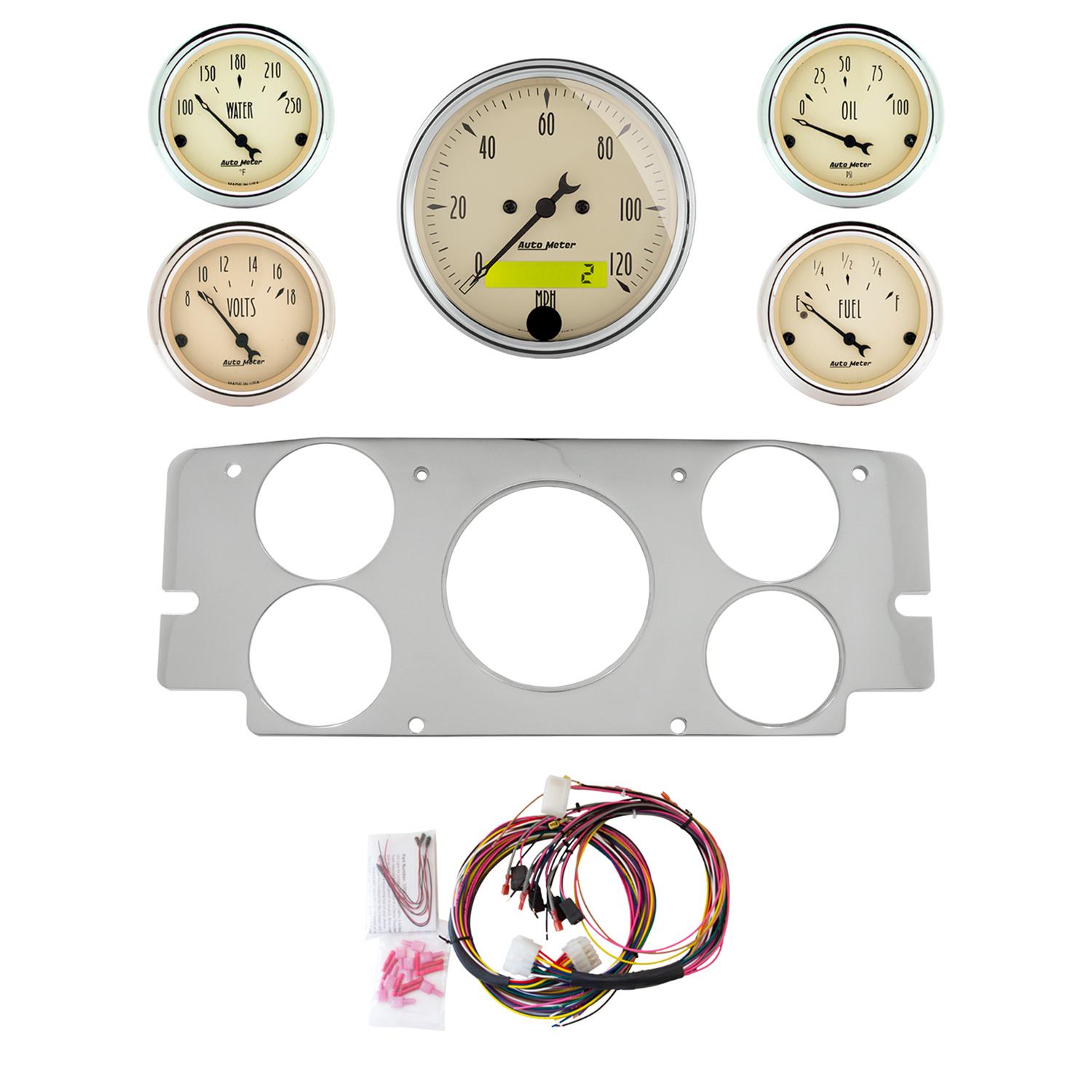 AutoMeter Antique Beige 57-60 Ford Truck Billet Panel/Gauge Kit - 3-1/8in. (x1) & 2-1/16in. (x4)
