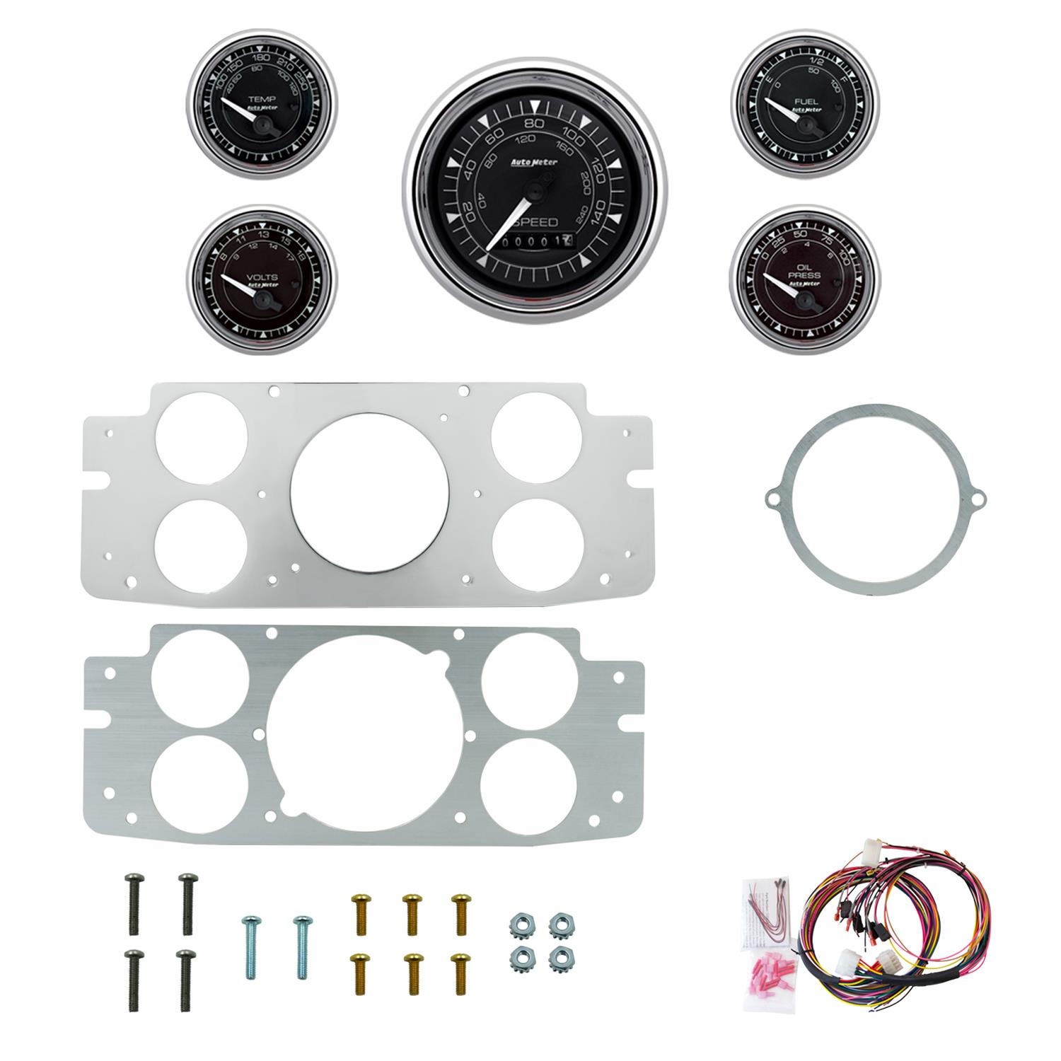 AutoMeter Chrono Chrome 57-60 Ford Truck Billet Panel/Gauge Kit - 3-3/8in. (x1) & 2-1/16in. (x4)