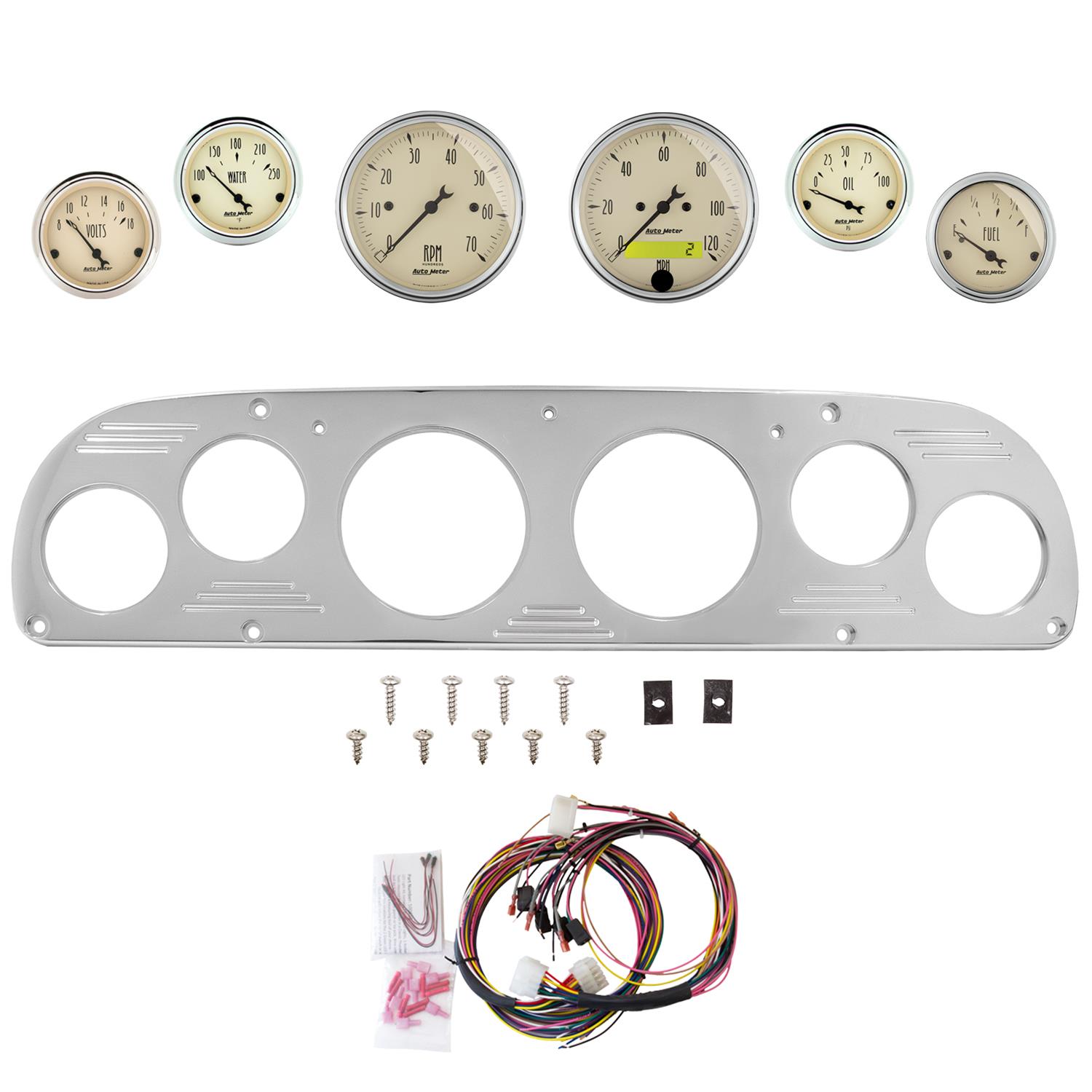 AutoMeter Antique Beige 57-60 Ford Truck Billet Panel/Gauge Kit - 3-1/8in. (x2) & 2-1/16in. (x4)