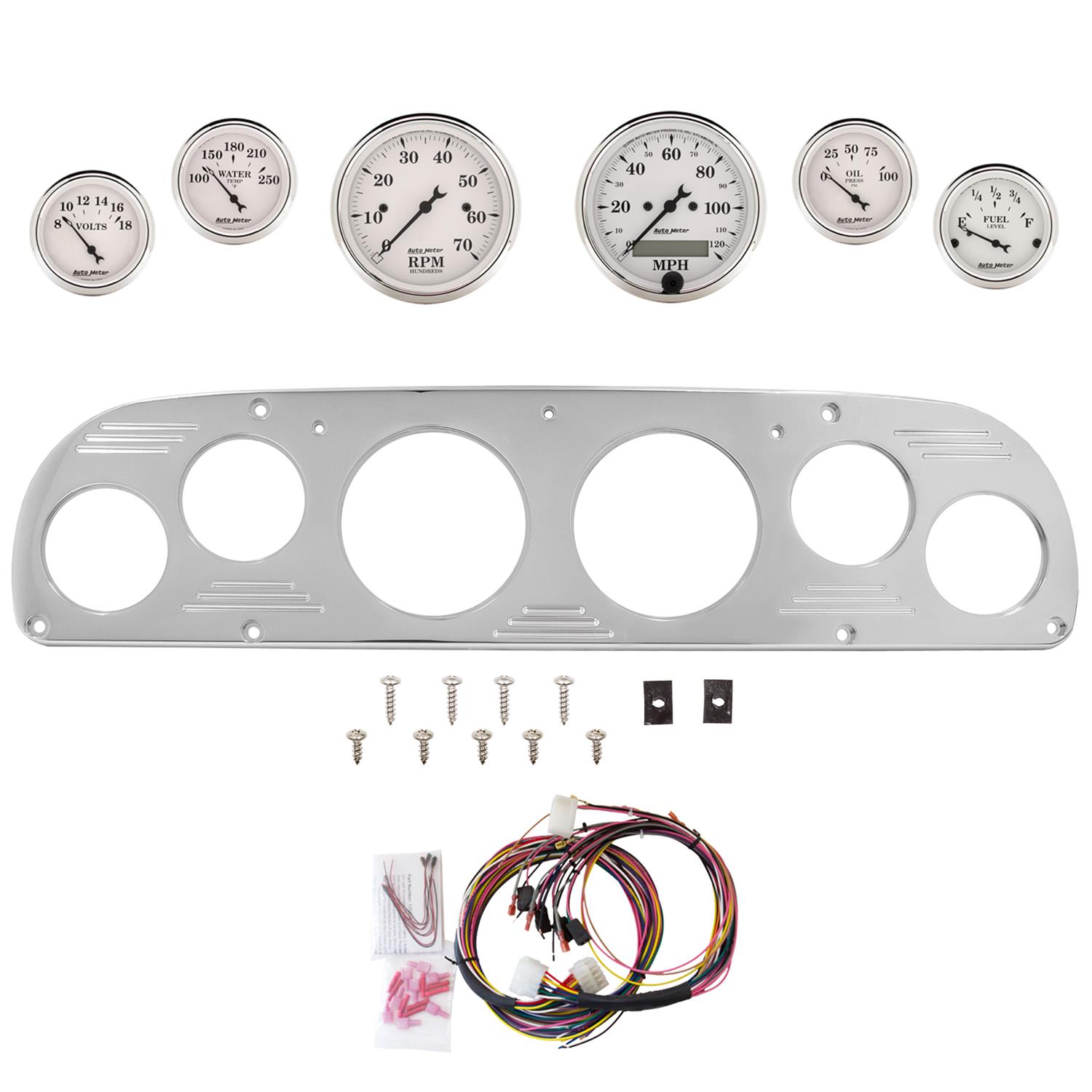 AutoMeter Old Tyme White 57-60 Ford Truck Billet Panel/Gauge Kit - 3-1/8in. (x2) & 2-1/16in. (x4)