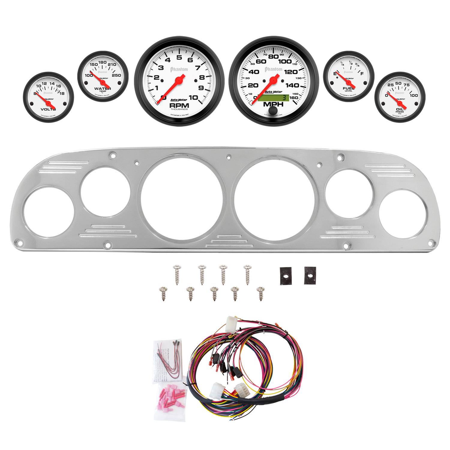 AutoMeter Phantom 57-60 Ford Truck Billet Panel/Gauge Kit - 3-3/8in. (x2) & 2-1/16in. (x4)