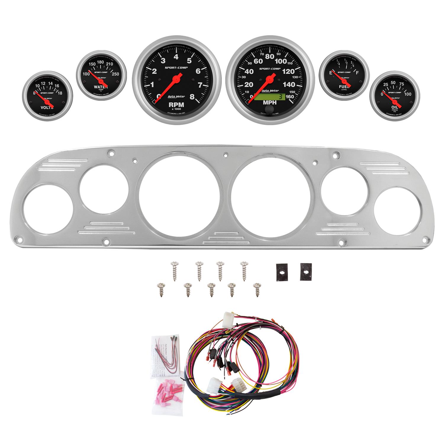 AutoMeter Sport-Comp 57-60 Ford Truck Billet Panel/Gauge Kit - 3-3/8in. (x2) & 2-1/16in. (x4)