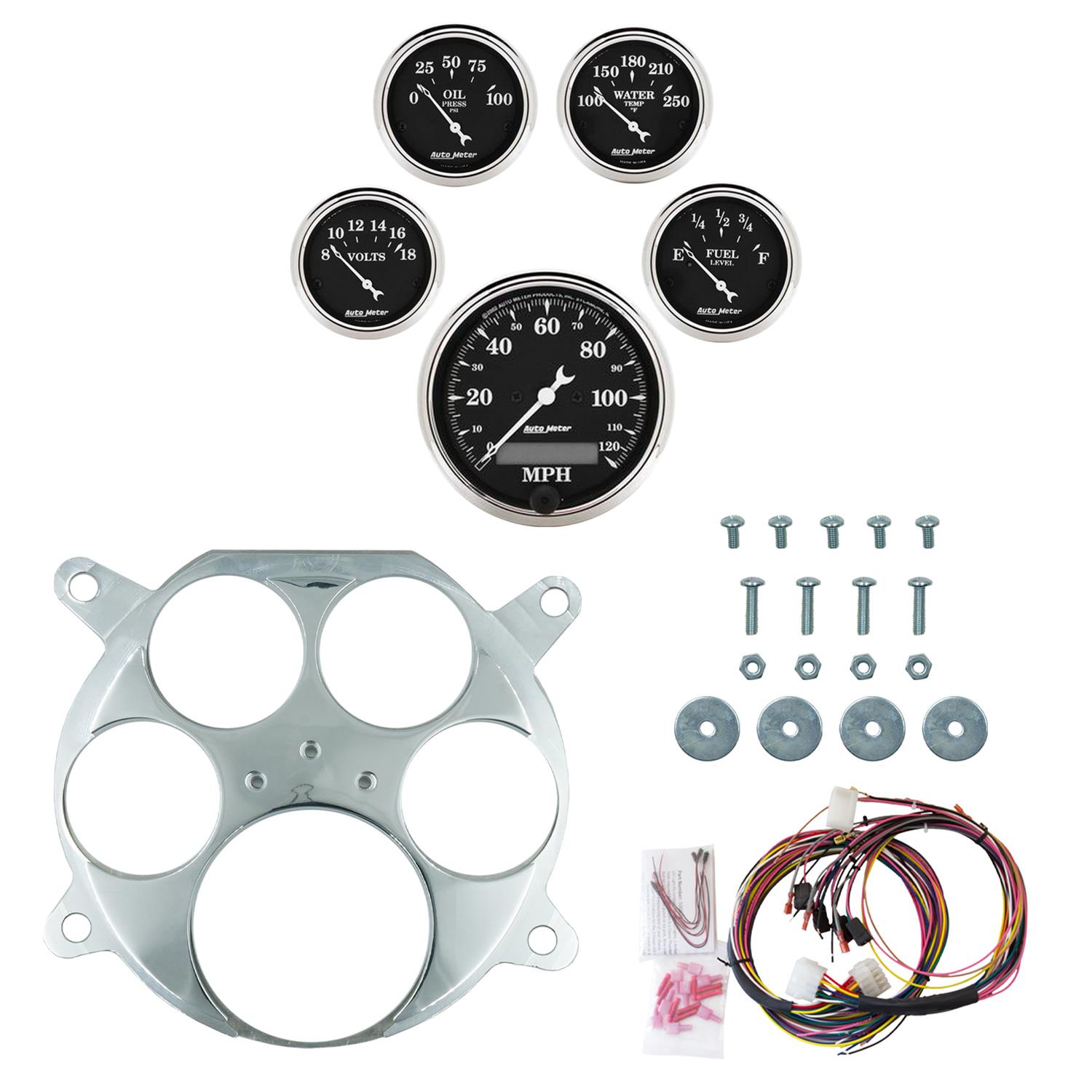 AutoMeter Old Tyme Black 61-66 Ford Truck Billet Panel/Gauge Kit - 3-1/8in. (x1) & 2-1/16in. (x4)