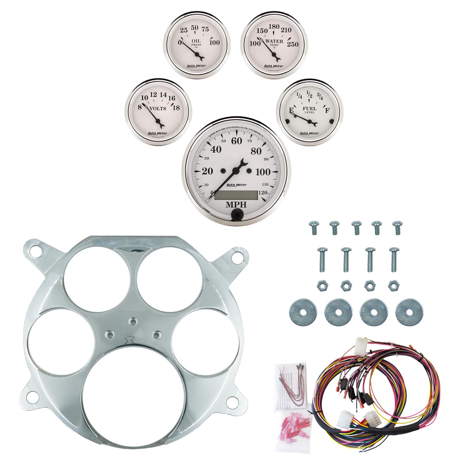AutoMeter Old Tyme White 61-66 Ford Truck Billet Panel/Gauge Kit - 3-1/8in. (x1) & 2-1/16in. (x4)