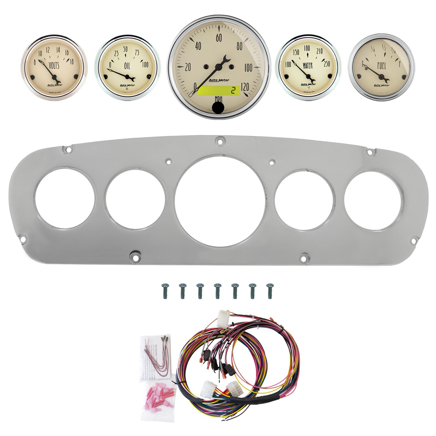 AutoMeter Antique Beige 65-66 Ford Truck Billet Panel/Gauge Kit - 3-1/8in. (x1) & 2-1/16in. (x4)