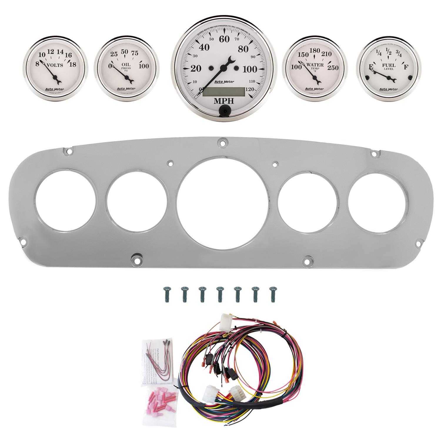AutoMeter Old Tyme White 65-66 Ford Truck Billet Panel/Gauge Kit - 3-1/8in. (x1) & 2-1/16in. (x4)