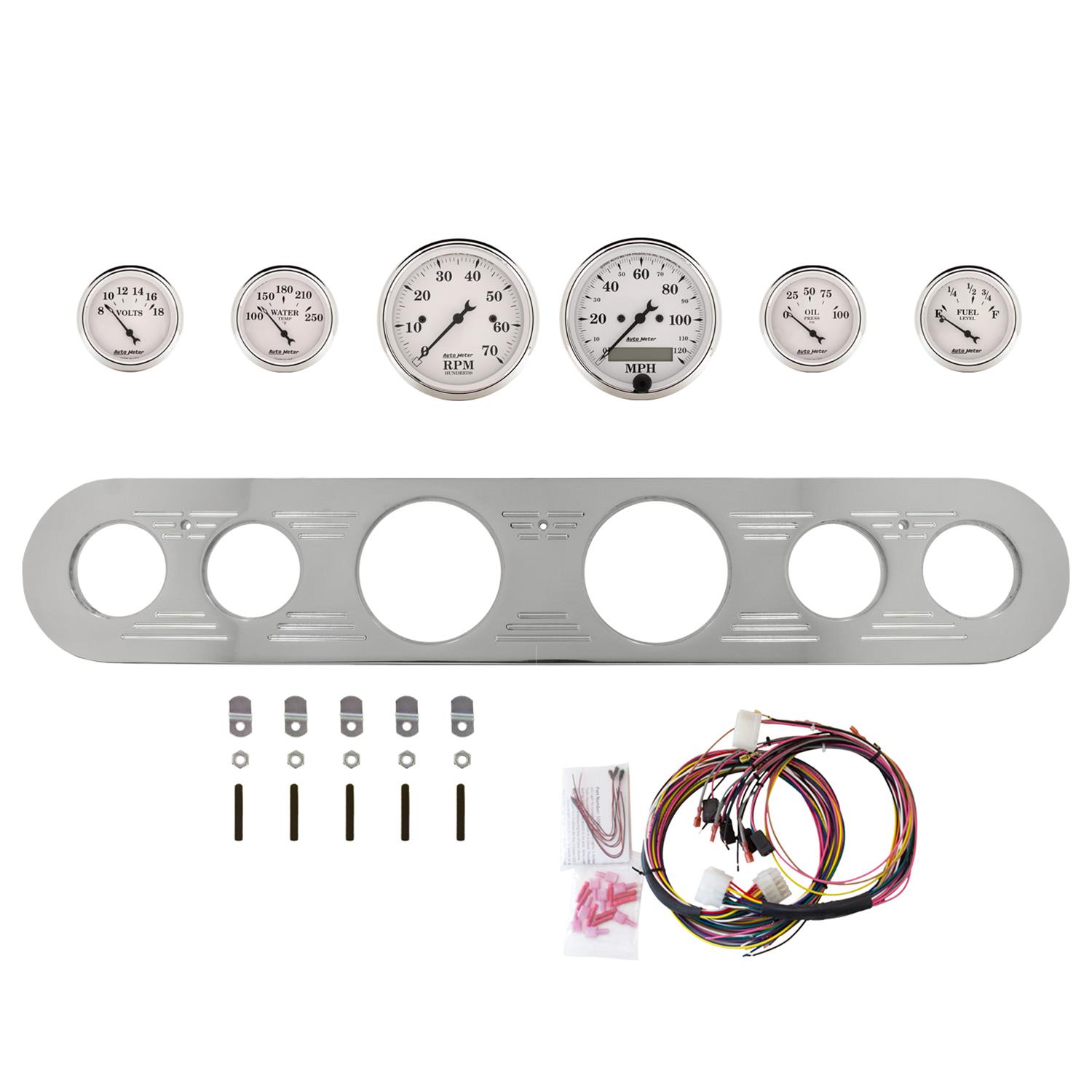 AutoMeter Old Tyme White 67-72 Ford Truck Billet Panel/Gauge Kit - 3-1/8in. (x2) & 2-1/16in. (x4)