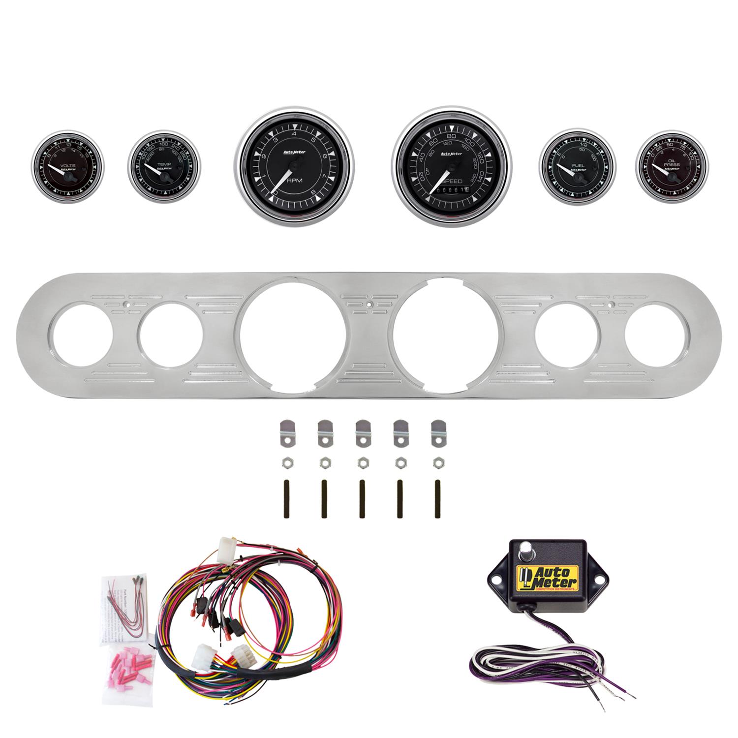 AutoMeter Chrono Chrome 67-72 Ford Truck Billet Panel/Gauge Kit - 3-3/8in. (x2) & 2-1/16in. (x4)