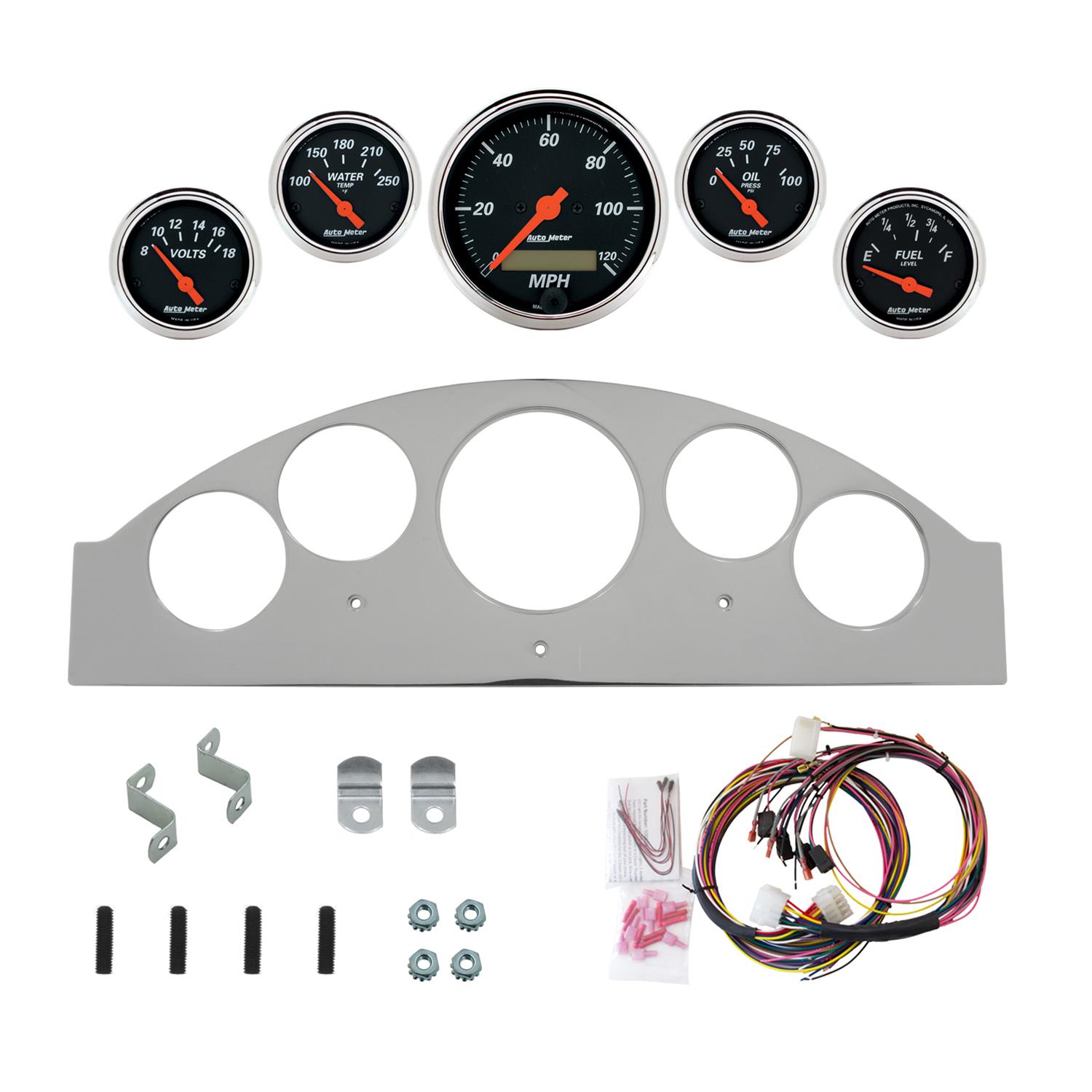 AutoMeter Designer Black 1957 Ford Fairlane Billet Panel/Gauge Kit - 3-1/8in. (x1) & 2-1/16in. (x4)
