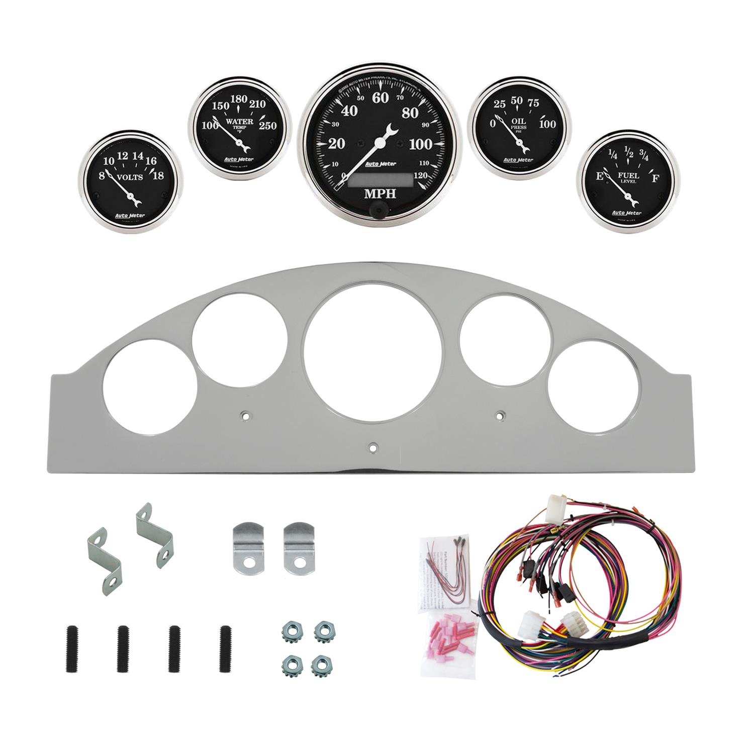 AutoMeter Old Tyme Black 1957 Ford Fairlane Billet Panel/Gauge Kit - 3-1/8in. (x1) & 2-1/16in. (x4)