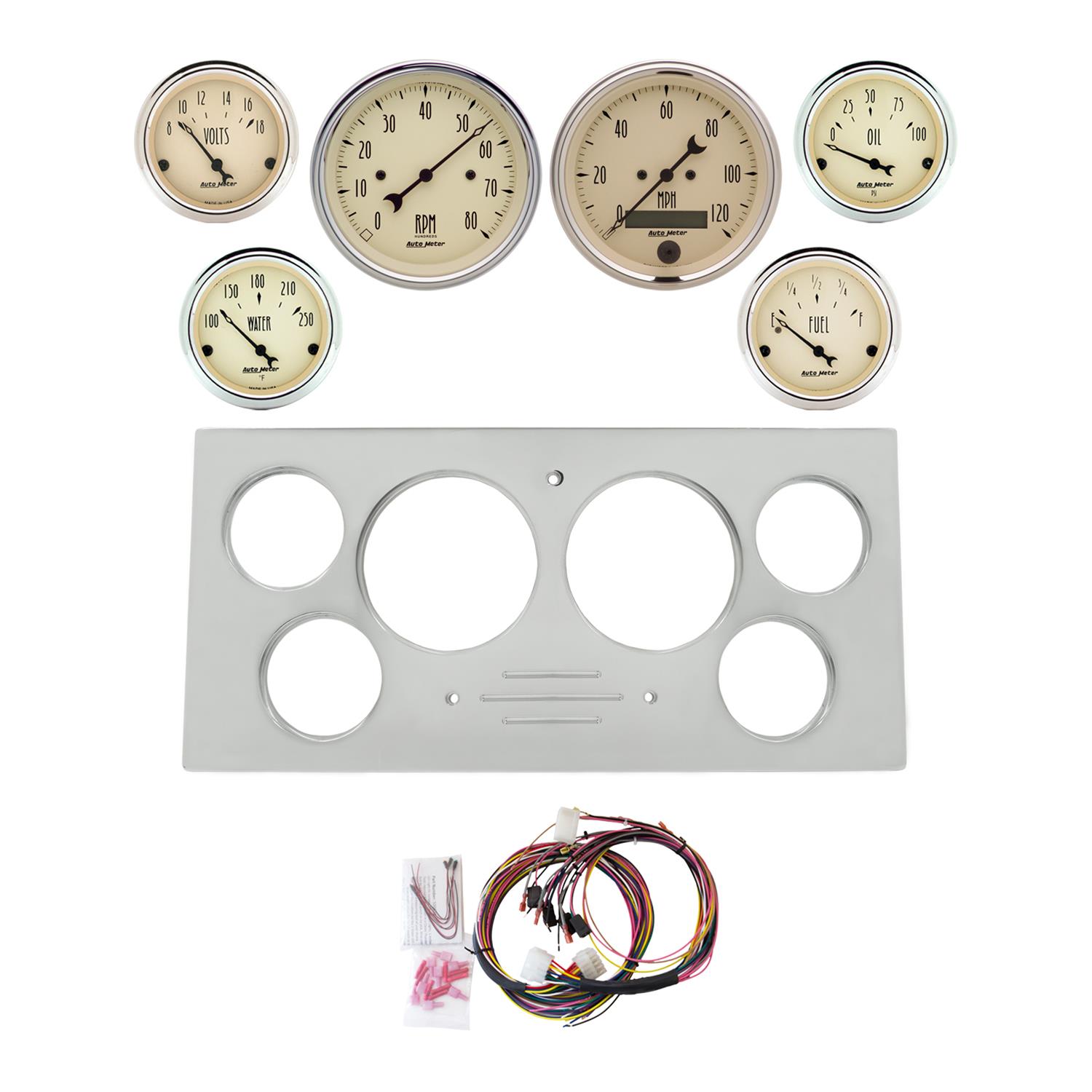 AutoMeter Antique Beige 73-79 Ford Truck Billet Panel/Gauge Kit SR- 3-3/8in. (x2) & 2-1/16in. (x4)