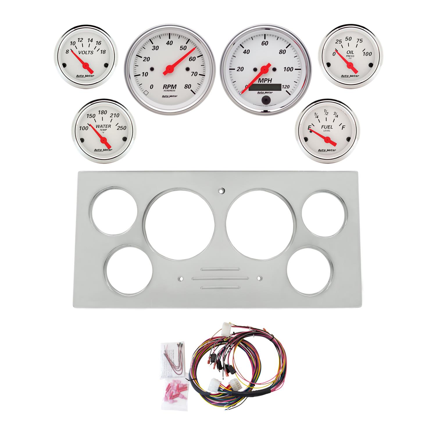 AutoMeter Arctic White 73-79 Ford Truck Billet Panel/Gauge Kit SR- 3-3/8in. (x2) & 2-1/16in. (x4)