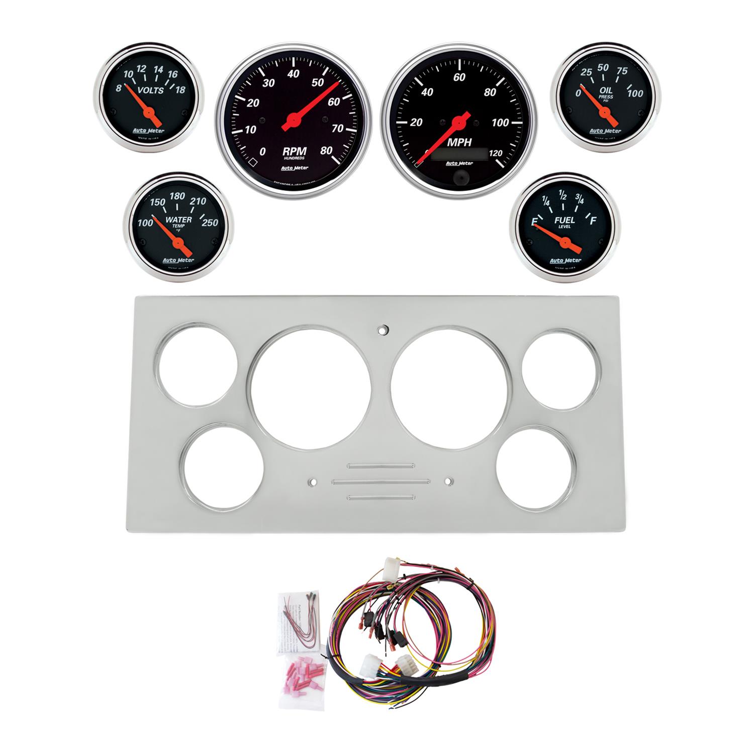 AutoMeter Designer Black 73-79 Ford Truck Billet Panel/Gauge Kit SR- 3-3/8in. (x2) & 2-1/16in. (x4)