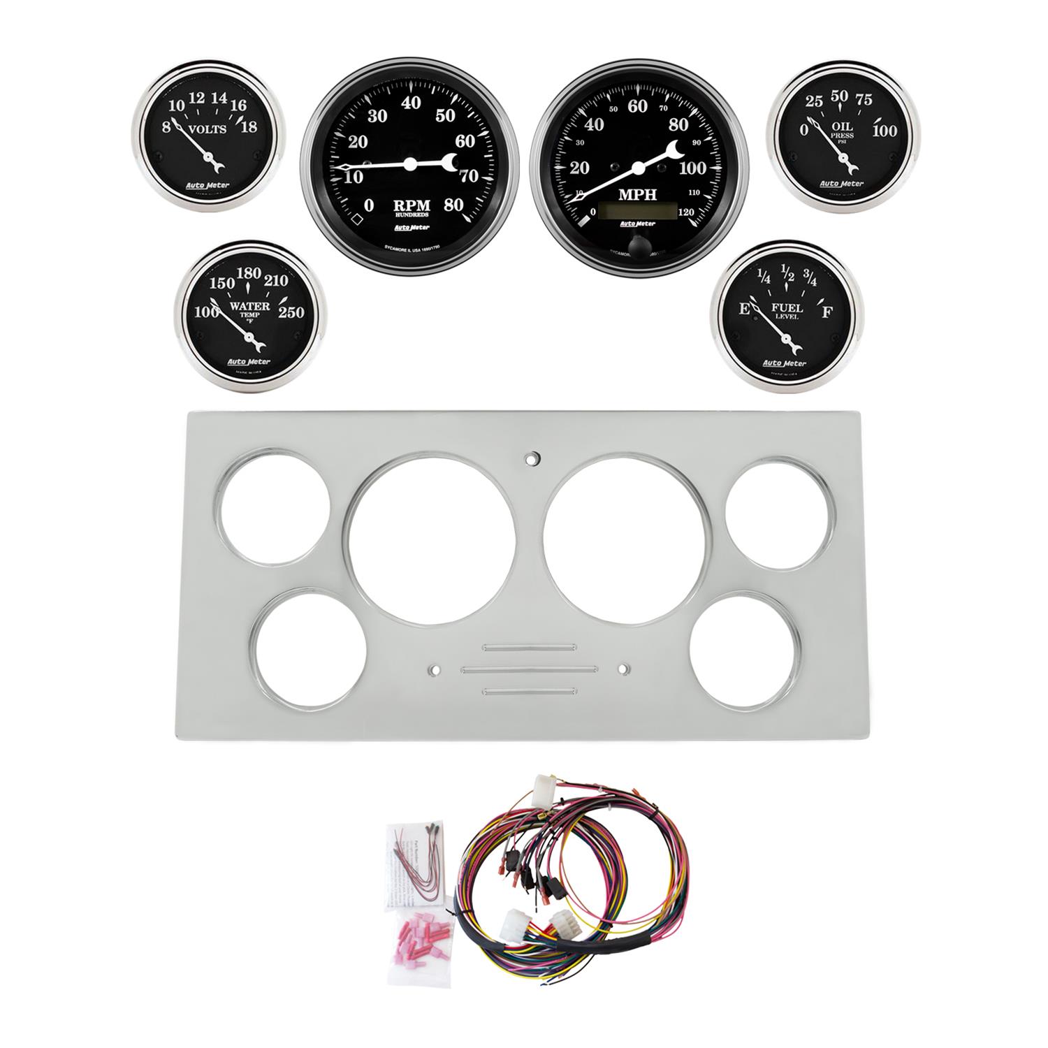 AutoMeter Old Tyme Black 73-79 Ford Truck Billet Panel/Gauge Kit SR- 3-3/8in. (x2) & 2-1/16in. (x4)