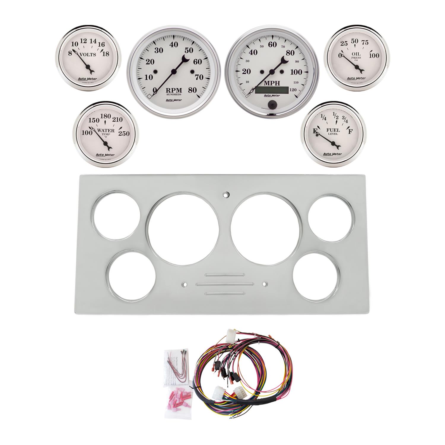 AutoMeter Old Tyme White 73-79 Ford Truck Billet Panel/Gauge Kit SR- 3-3/8in. (x2) & 2-1/16in. (x4)