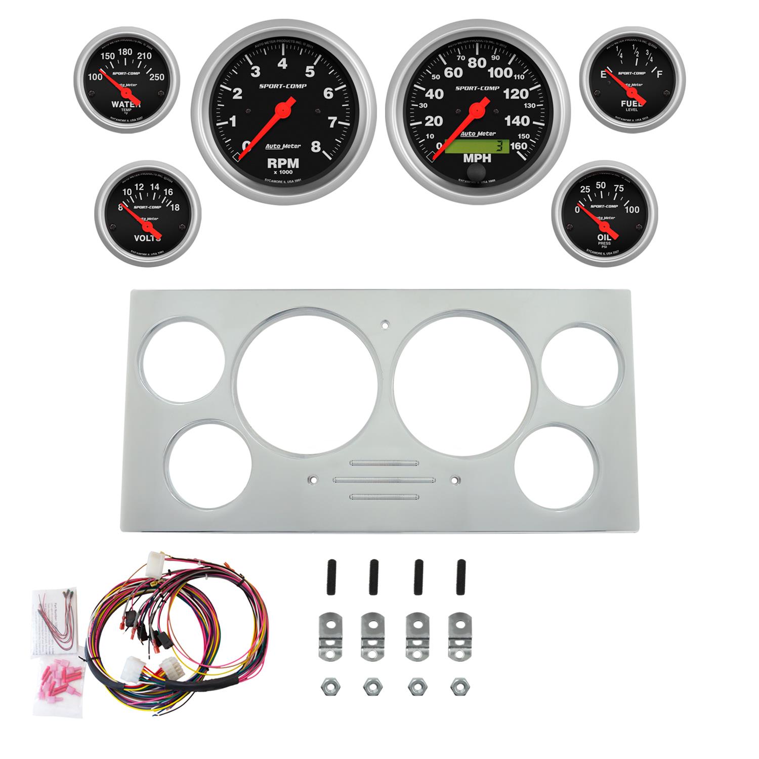 AutoMeter Sport-Comp 73-79 Ford Truck Billet Panel/Gauge Kit Super - 3-3/8in. (x2) & 2-1/16in. (x4)