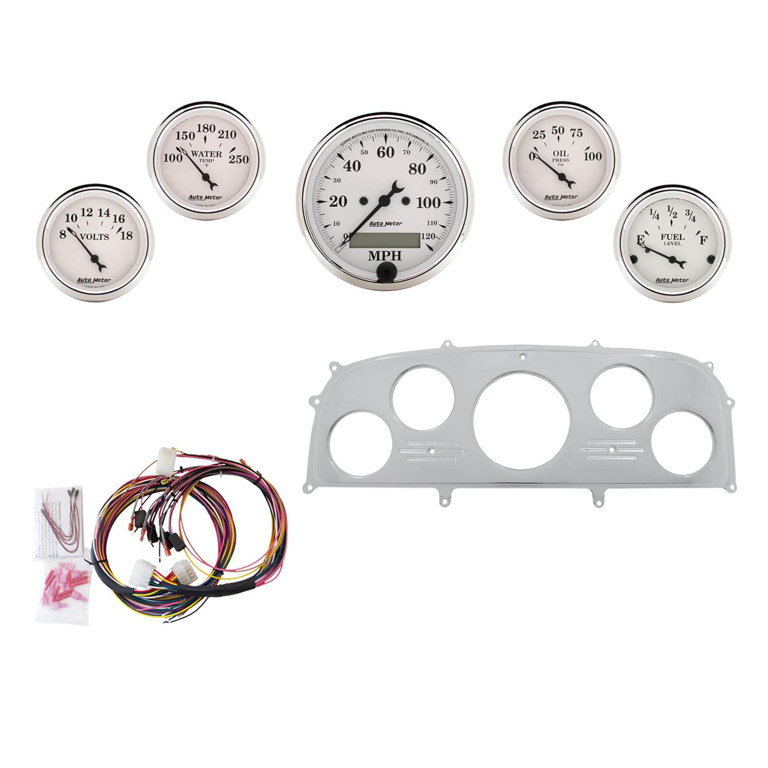 AutoMeter Old Tyme White 1959 Ford Galaxie Billet Panel/Gauge Kit - 3-1/8in. (x1) & 2-1/16in. (x4)