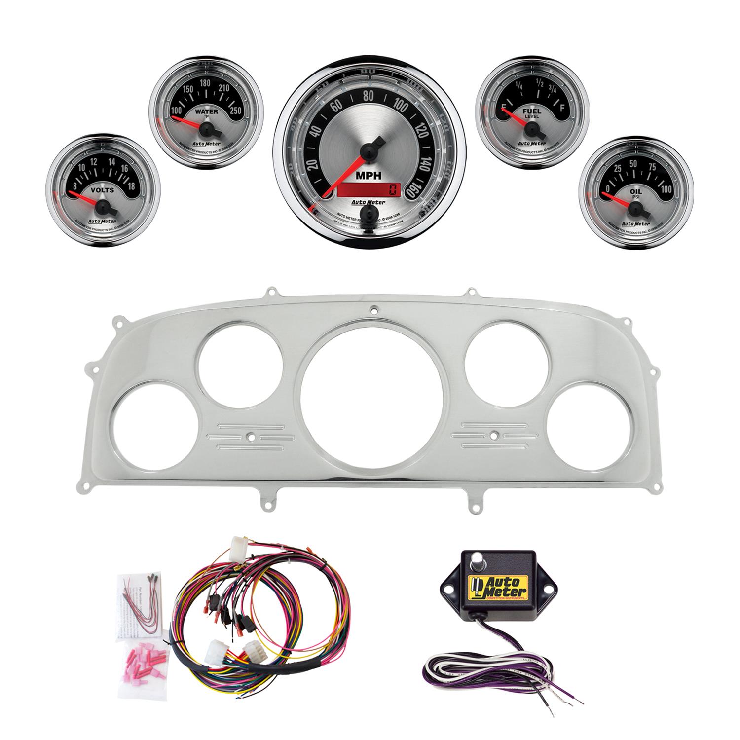 AutoMeter American Muscle 1959 Ford Galaxie Billet Panel/Gauge Kit - 3-3/8in. (x1) & 2-1/16in. (x4)