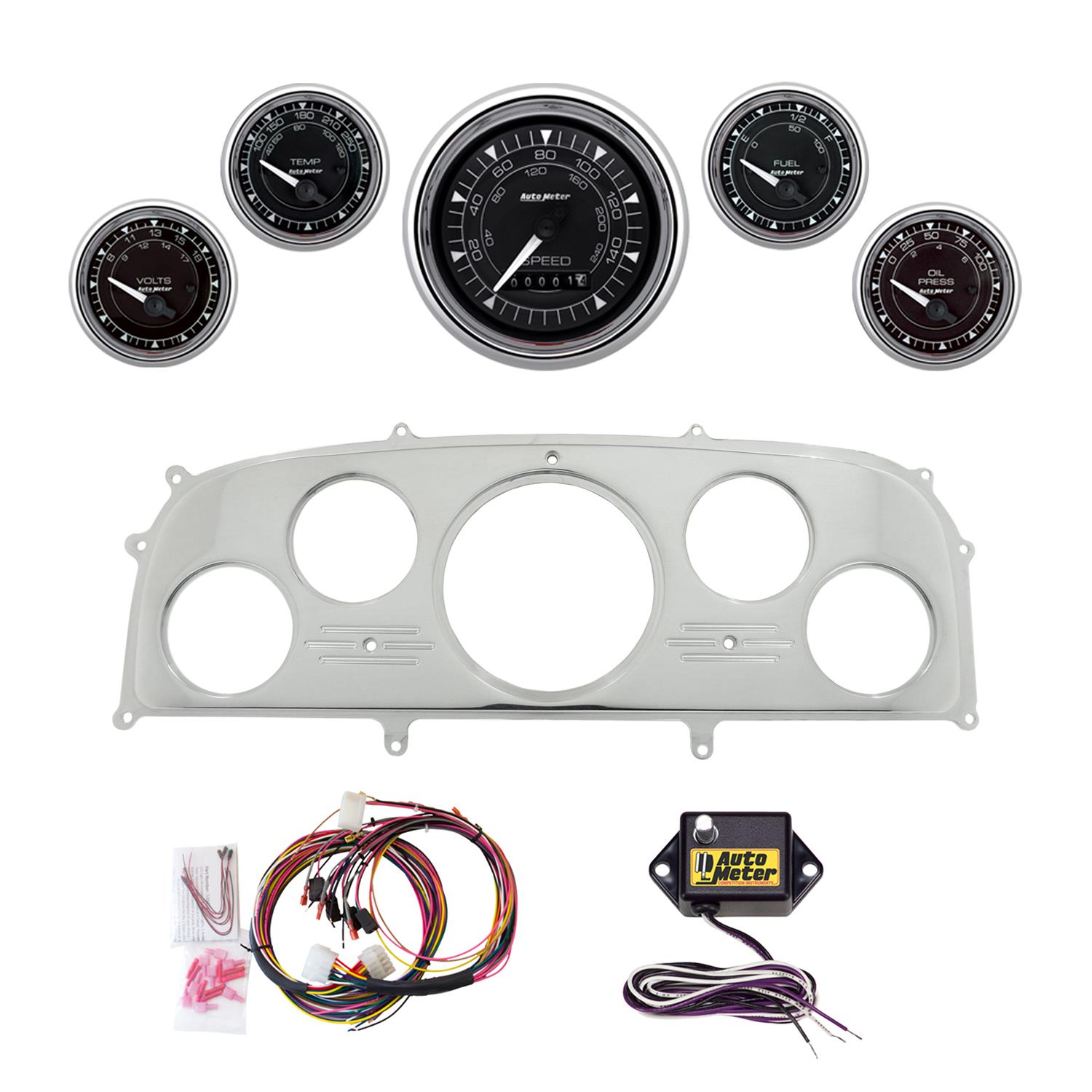 AutoMeter Chrono Chrome 1959 Ford Galaxie Billet Panel/Gauge Kit - 3-3/8in. (x1) & 2-1/16in. (x4)