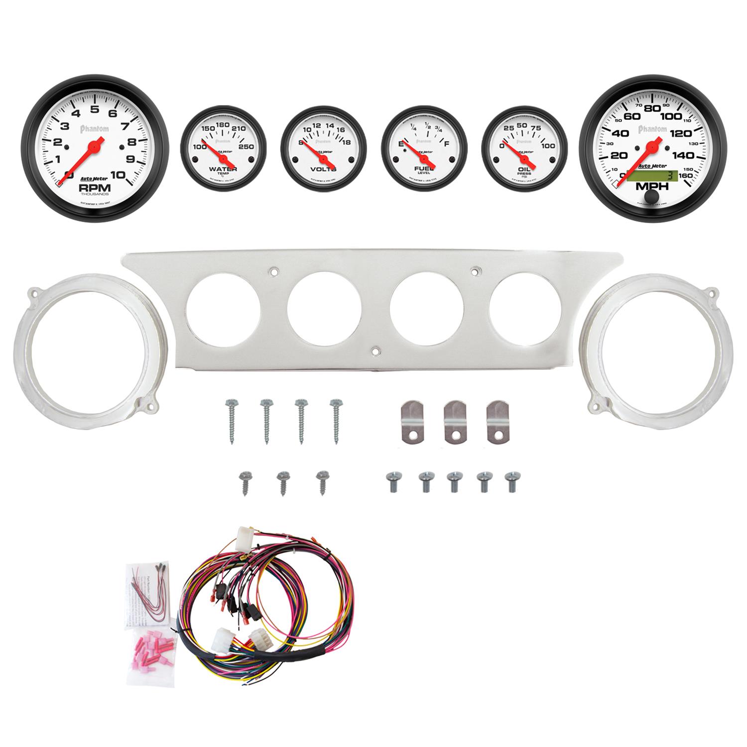 AutoMeter Phantom 63-64 Ford Galaxie Billet Panel/Gauge Kit - 3-3/8in. (x2) & 2-1/16in. (x4)