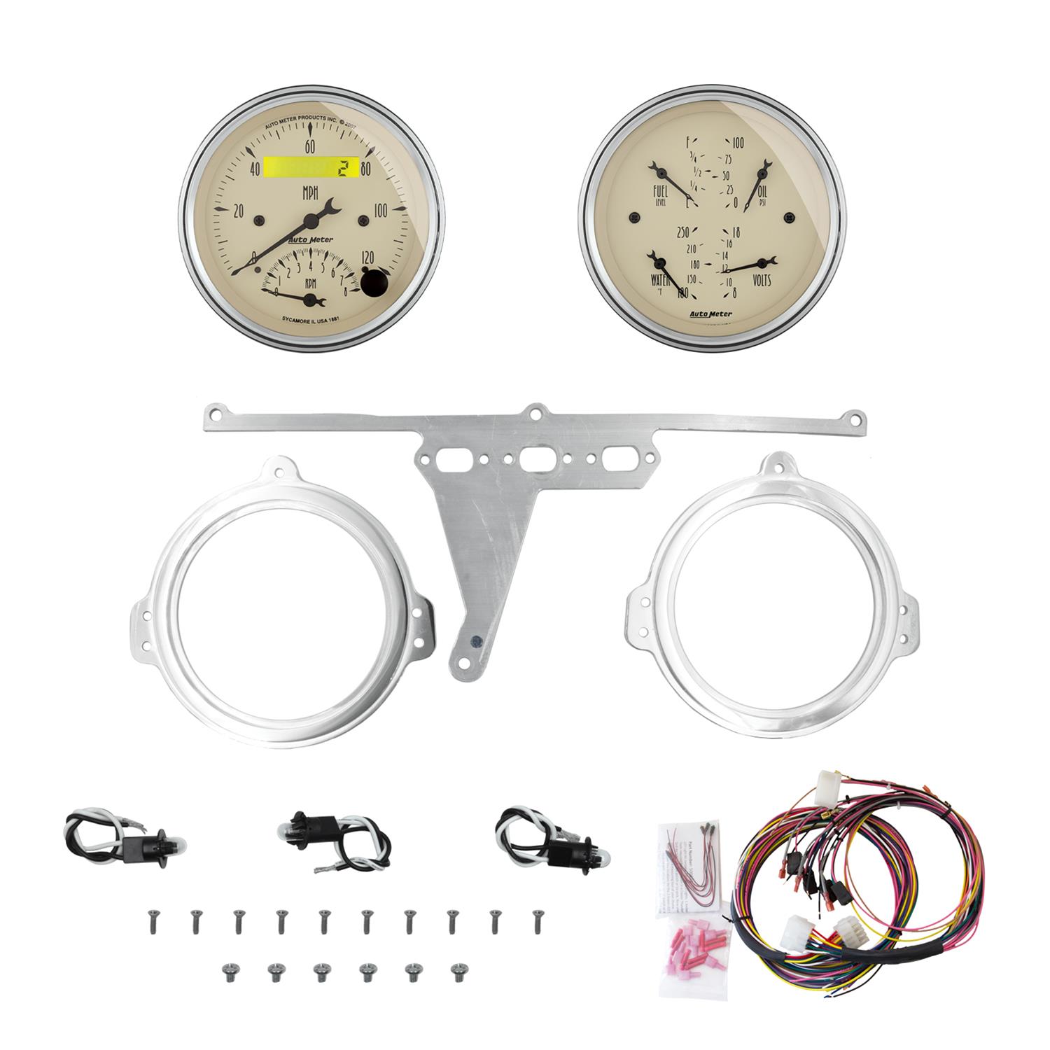 AutoMeter Antique Beige 66-67 Ford Falcon Direct-Fit Billet Panel/Gauge Kit - 3-3/8in. (x2)