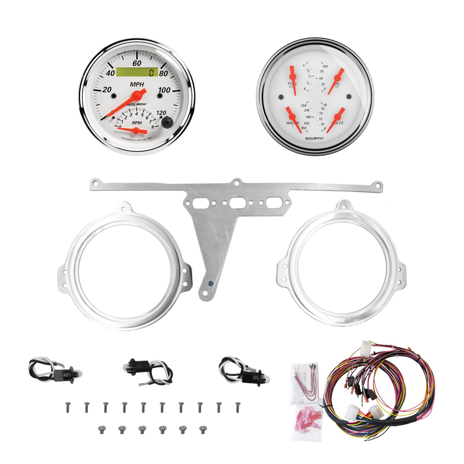 AutoMeter Arctic White 66-67 Ford Falcon Direct-Fit Billet Panel/Gauge Kit - 3-3/8in. (x2)