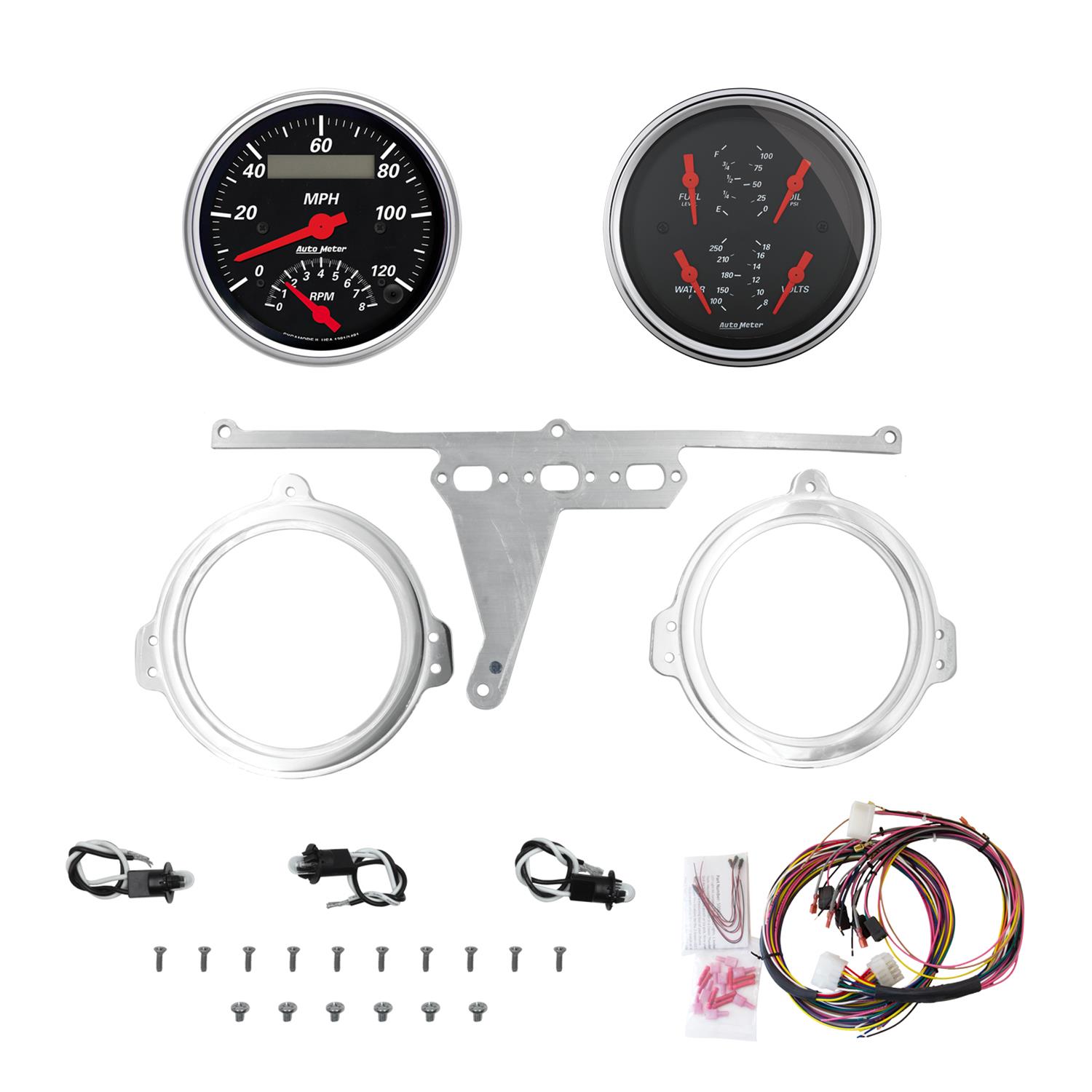 AutoMeter Designer Black 66-67 Ford Falcon Direct-Fit Billet Panel/Gauge Kit - 3-3/8in. (x2)