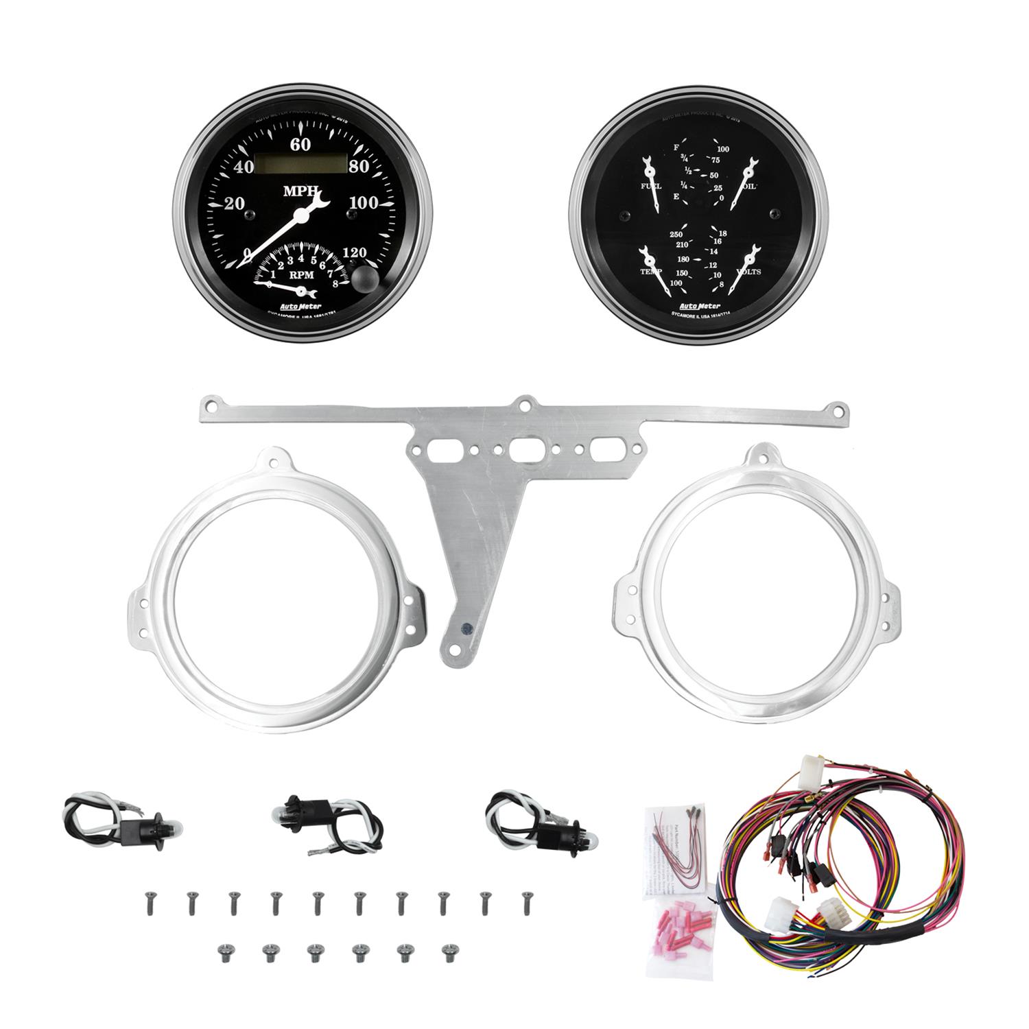 AutoMeter Old Tyme Black 66-67 Ford Falcon Direct-Fit Billet Panel/Gauge Kit - 3-3/8in. (x2)
