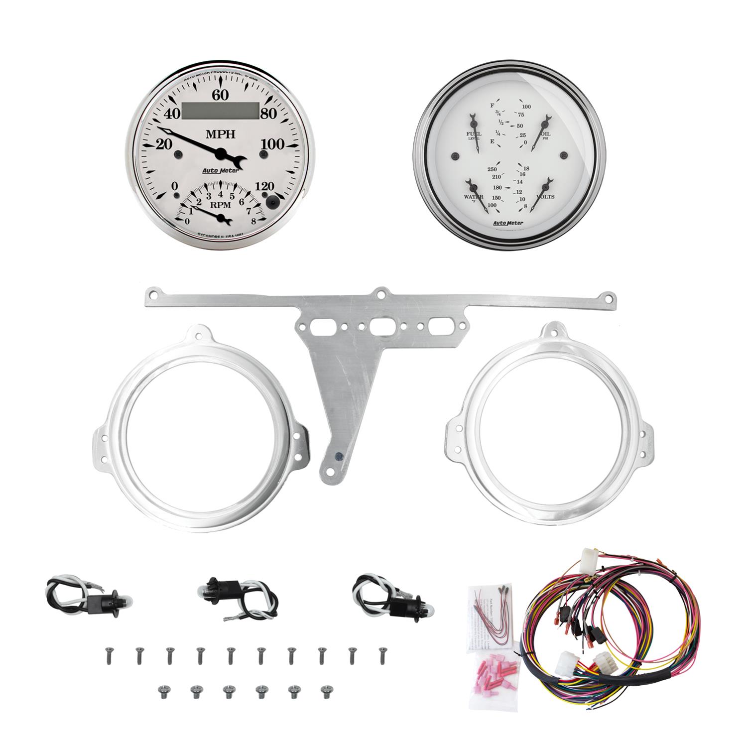 AutoMeter Old Tyme White 66-67 Ford Falcon Direct-Fit Billet Panel/Gauge Kit - 3-3/8in. (x2)