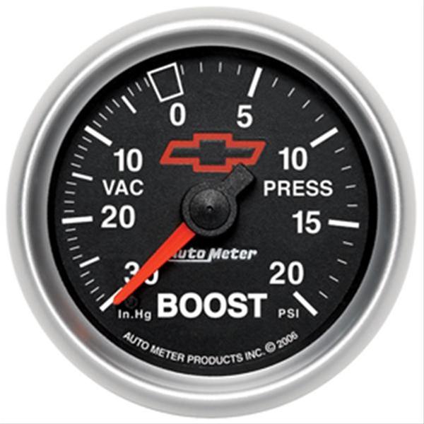 Autometer GM Bowtie Black 2-1/16in Boost/Vacuum 30in HG - 20 PSI Mechanical