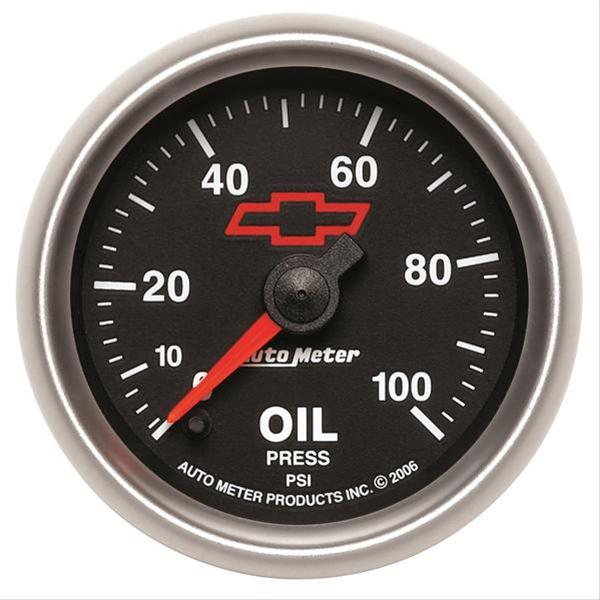 Autometer GM Bowtie Black 2-1/16in 0-100 PSI Oil Pressure - Stepper Motor