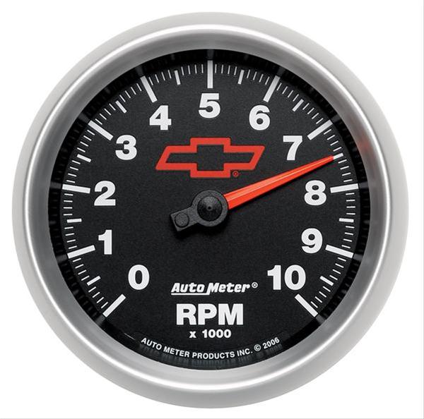 AutoMeter Gauge Tachometer 3-3/8in. 10K RPM In-Dash Chevy Red Bowtie Black thumbnail 5