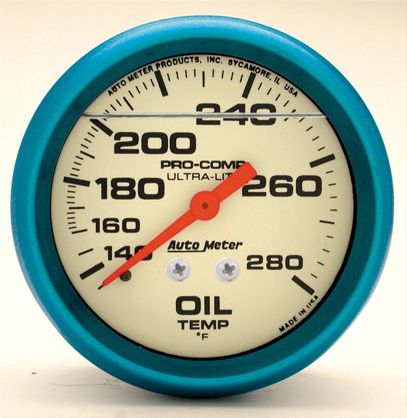AutoMeter Gauge Oil Temp 2-5/8in. 140-280 Deg. F Liquid Filled Mech Glow In Dark Ultra-Nite
