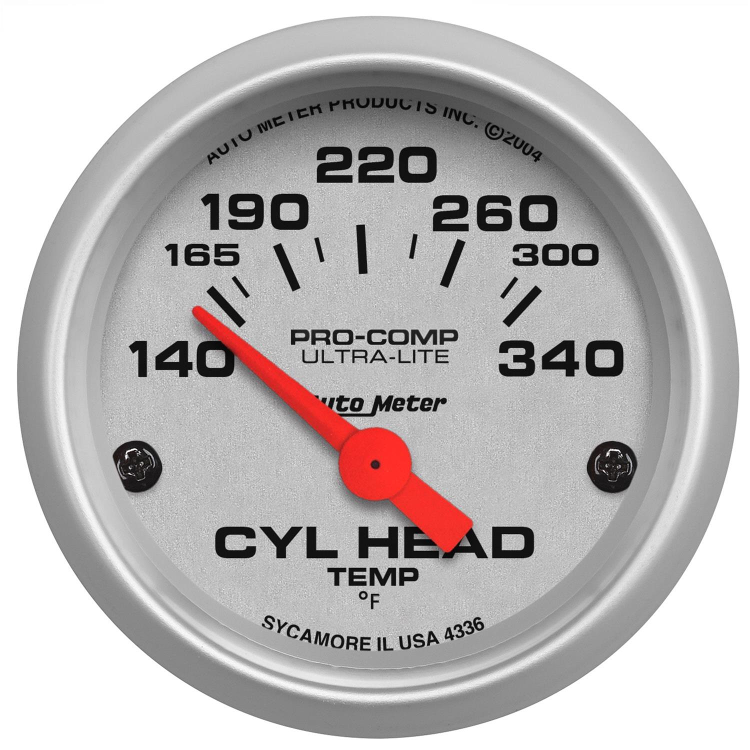 AutoMeter Gauge Cylinder Head Temp 2-1/16in. 140-340 Deg. F Electric Ultra-Lite
