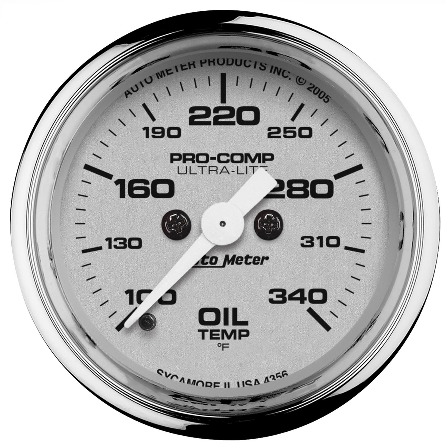 Autometer Ultra-Lite 52mm 100-340 degree F Full Sweep Electronic Oil Temperature Gauge thumbnail 2
