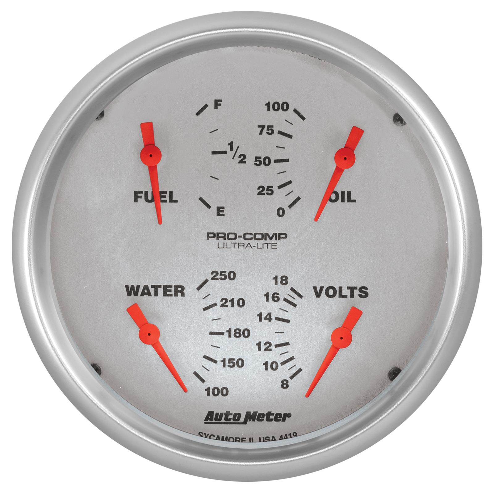 Autometer Ultra-Lite Quad Gauge 5in. 0 Ohm (E) - 90 Ohm (F) Electric