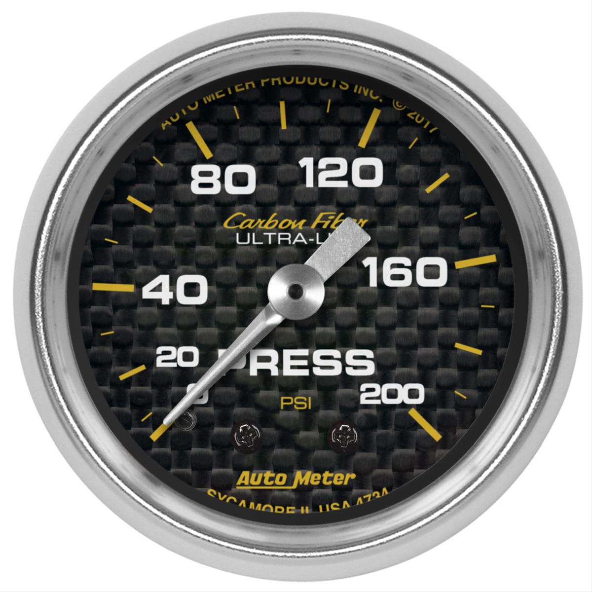 Autometer Carbon Fiber 2-1/16in Mechanical 0-200 PSI Pressure Gauge