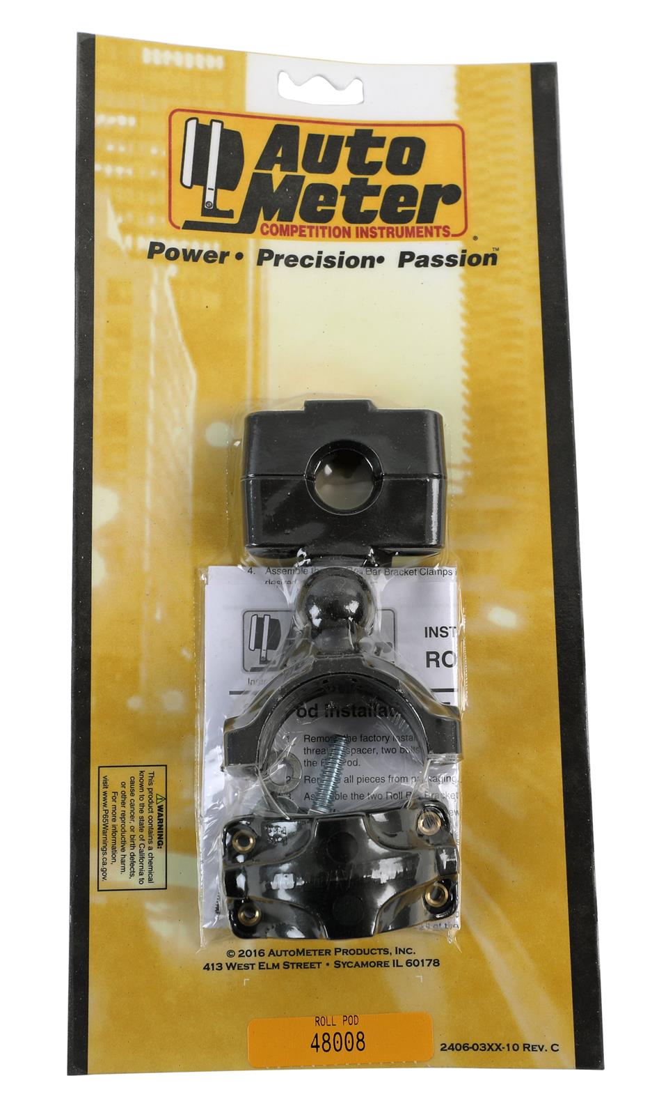 AutoMeter Gauge Mount Roll Pod For 1.75in. Roll Cage Fits 5in. Pedestal Tach Black