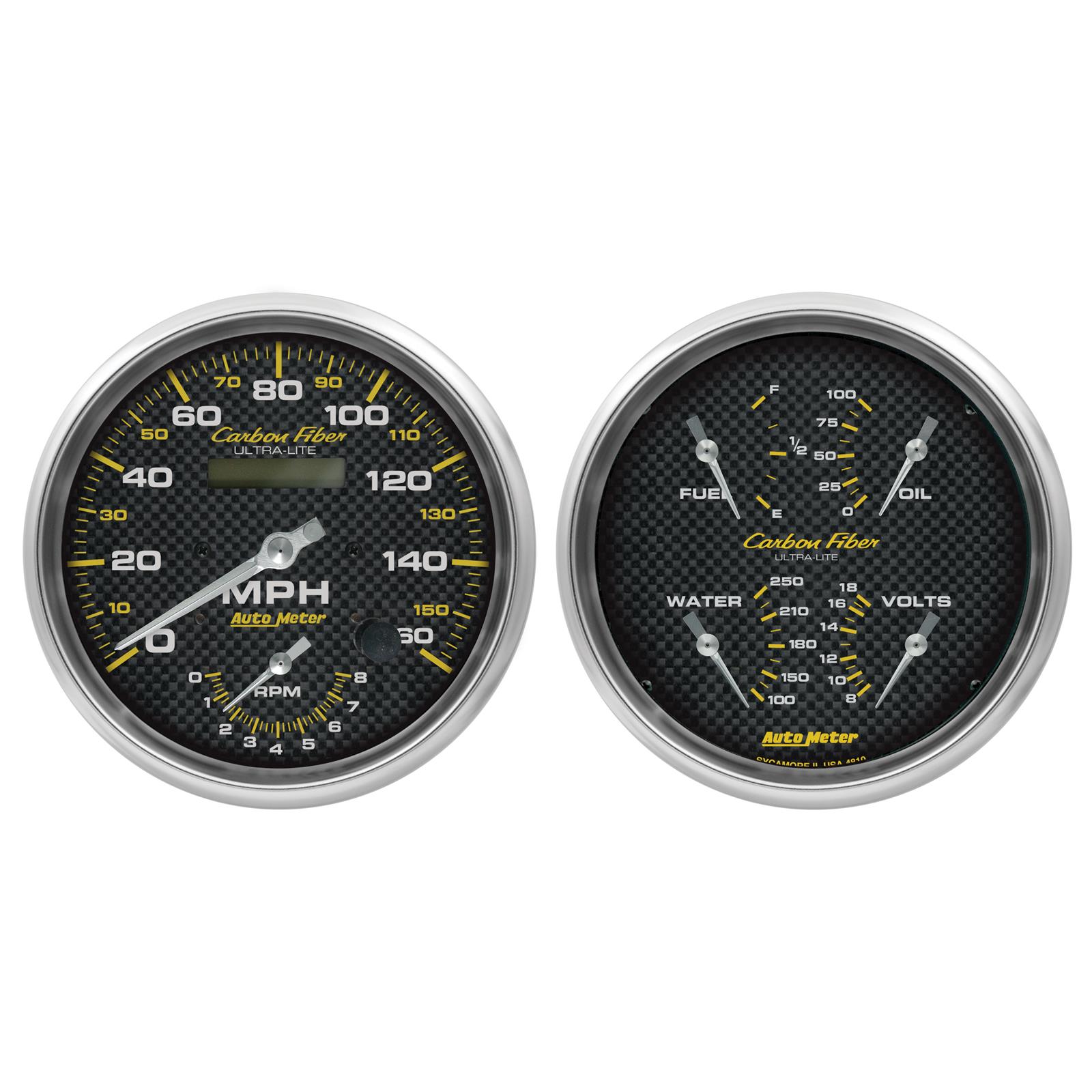 Autometer Carbon Fiber Gauge Kit 2pc Quad & Tach/Speedo 5in.