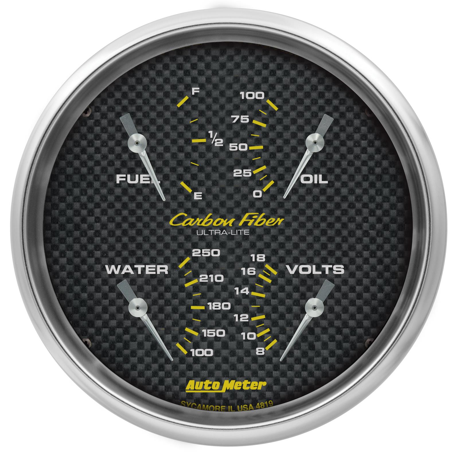 AutoMeter Carbon Fiber Quad Gauge 5in. 0 Ohm (E) - 90 Ohm (F) Electric
