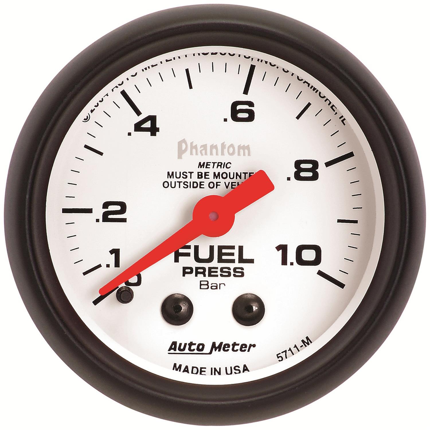 Autometer Phantom 2-1/16in 0-1.0 Bar Mechanical Fuel Pressure Gauge