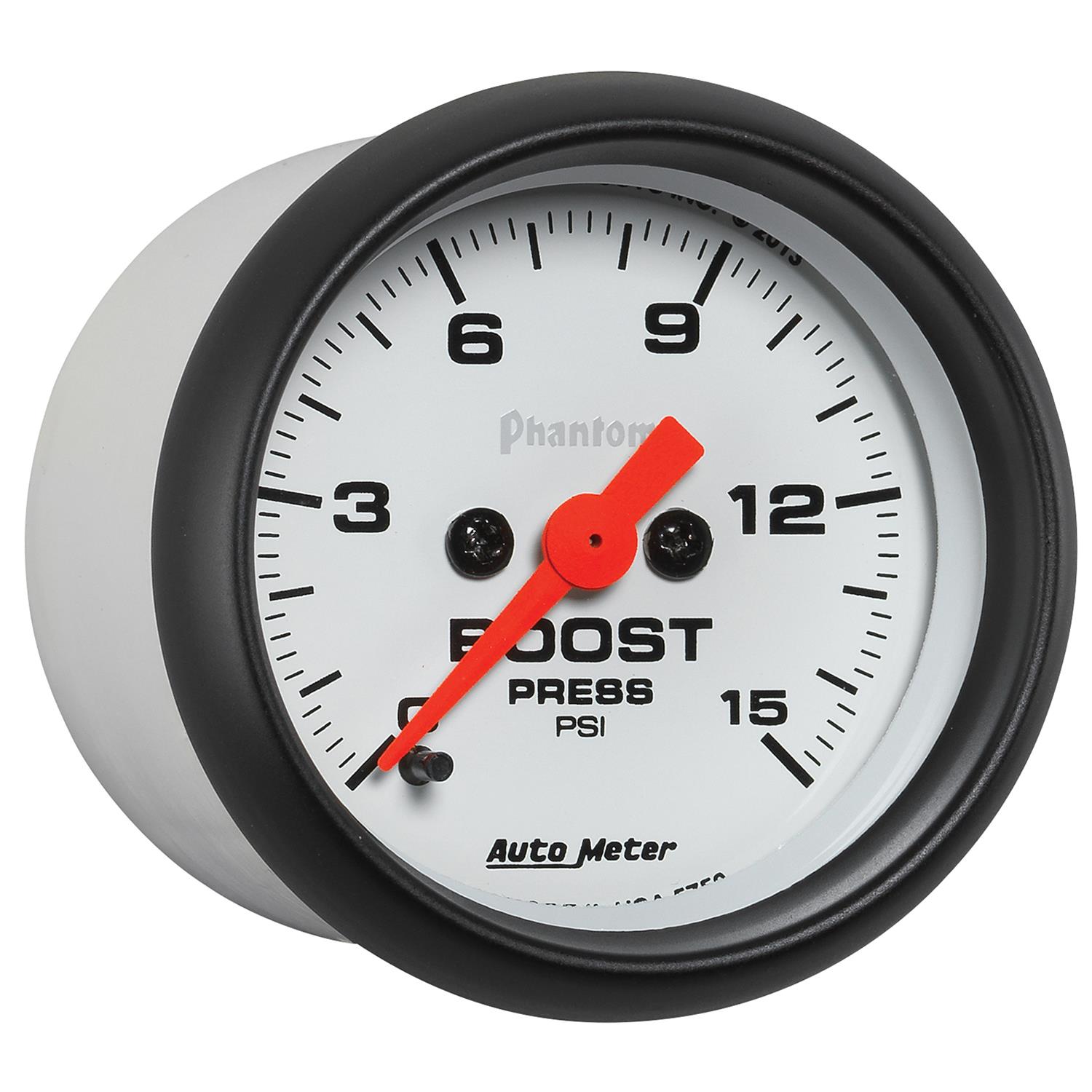 AutoMeter Phantom Analog Gauges 5750 Gauge, Phantom, Boost Pressure, 2 1/16 in., 0-15 psi, Full Sweep, White Face, Red Pointer, Black Bezel, Electrical, Each thumbnail 2