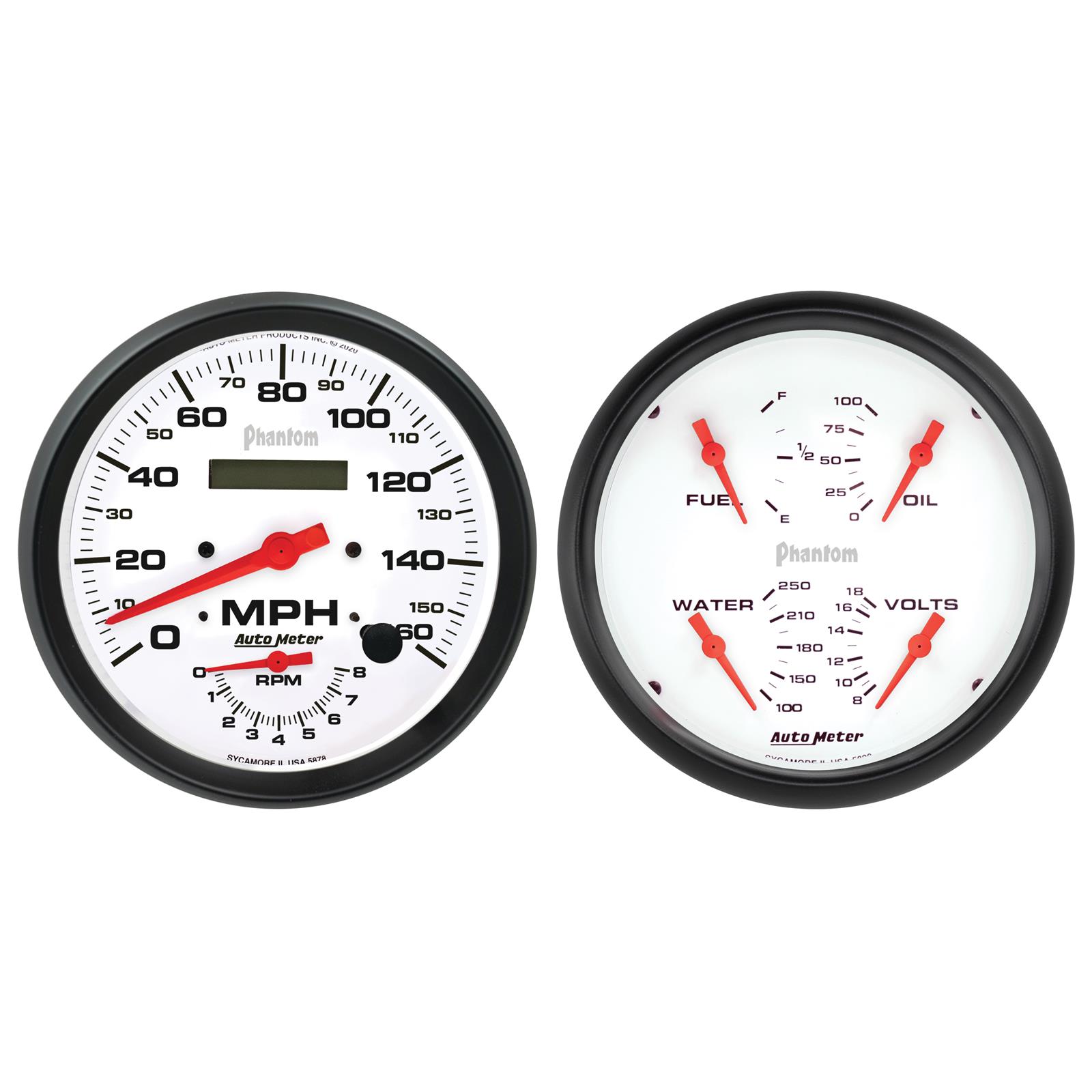 Autometer Phantom 2pc Gauge Kit Quad & Tach/Speedo 5in.