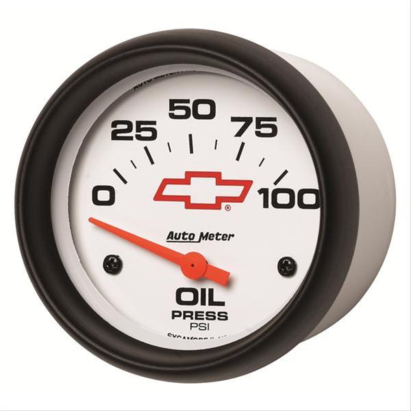 AutoMeter Gauge Oil Pressure 2-5/8in. 100PSI Electric Chevy Red Bowtie White thumbnail 3