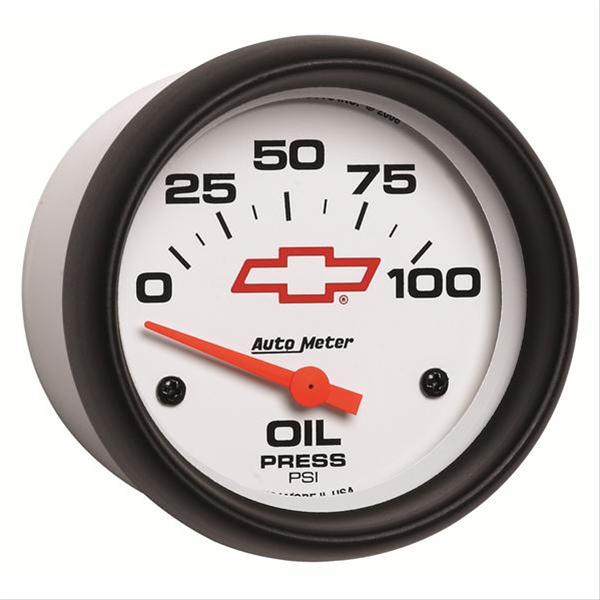 AutoMeter Gauge Oil Pressure 2-5/8in. 100PSI Electric Chevy Red Bowtie White thumbnail 2
