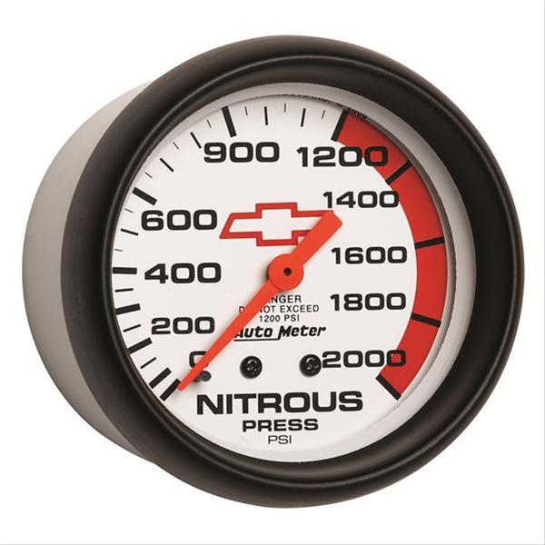 AutoMeter Gauge Nitrous Pressure 2-5/8in. 2000PSI Mechanical Chevy Red Bowtie White thumbnail 3