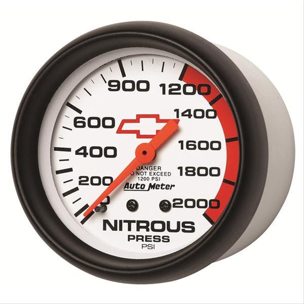 AutoMeter Gauge Nitrous Pressure 2-5/8in. 2000PSI Mechanical Chevy Red Bowtie White thumbnail 2