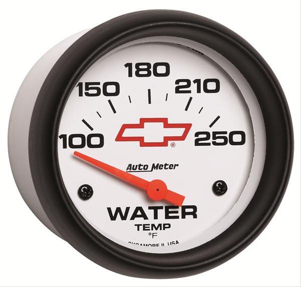 AutoMeter Gauge Water Temp 2-5/8in. 100-250 Deg. F Electric Chevy Red Bowtie White thumbnail 2