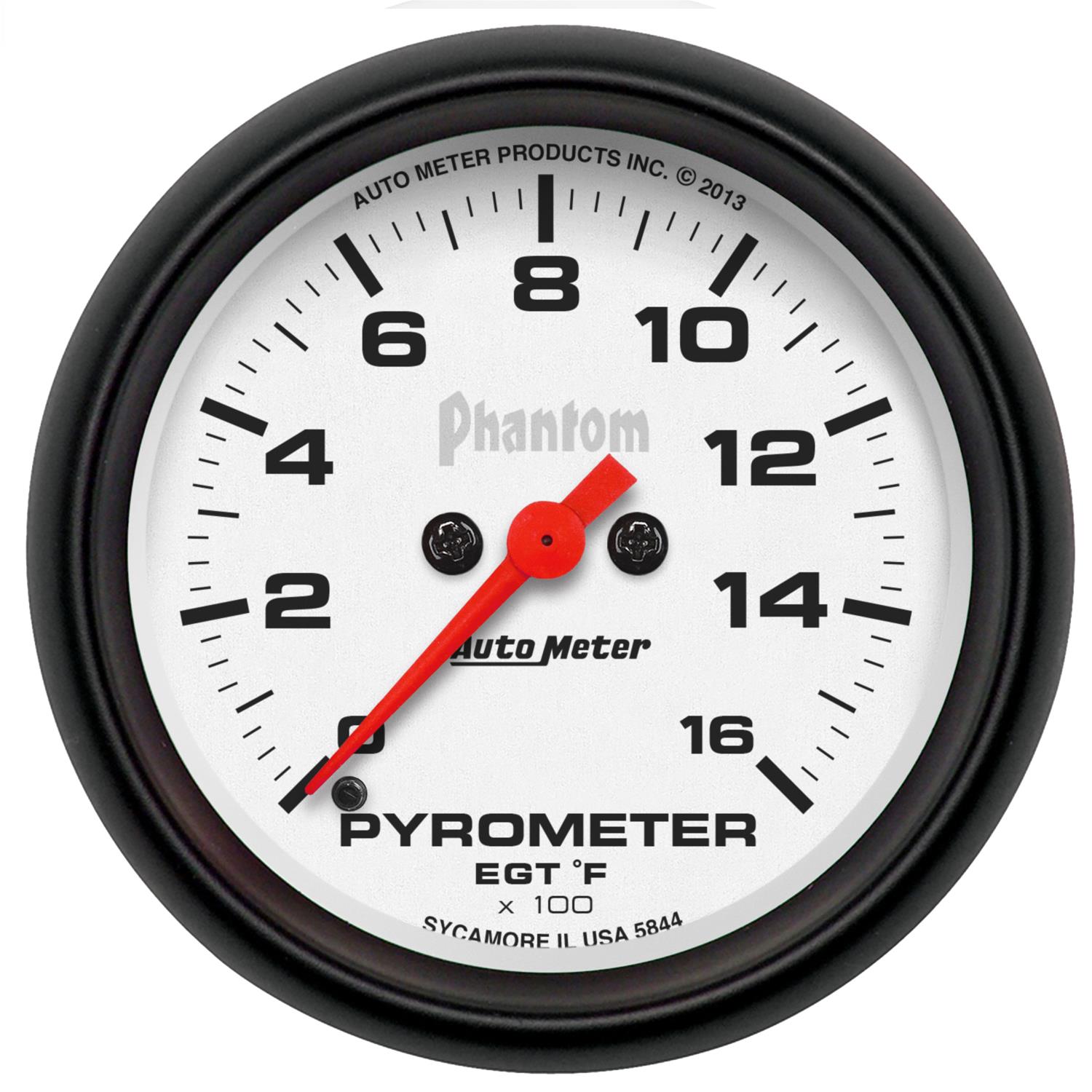 AutoMeter Phantom Analog Gauges 5844 Gauge, Phantom, Pyrometer, 0-1,600 Degrees F, 2 5/8 in., Analog, Electrical, Each