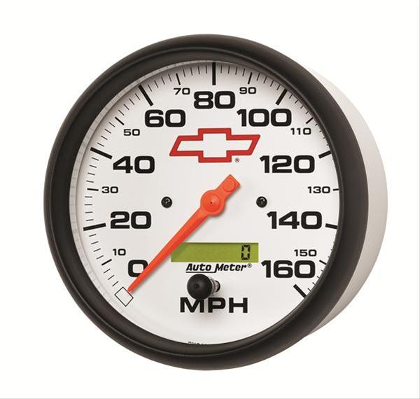 AutoMeter Gauge Speedometer 5in. 160MPH Elec. Programmable Chevy Red Bowtie White thumbnail 3